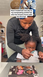 How I model hair care day to my nonspeaking autistic kid who has sensory issues with her Afro hair | Aliyu's Quotes on the Autism Spectrum