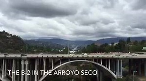 The B-2 buzzes the Rose Bowl and the Colorado Street Bridge. Contributed by Leslie Mylius. | Pasadena Now