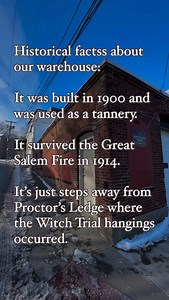 3.7K views · 63 reactions | *sorry about the typo! 藍藍. A little history about our warehouse: located in Gallows Hill the building was built in 1900 as one of the biggest tanneries in Salem. It survived the Great Salem Fire of 1914. It’s located mere steps away from Proctor’s Ledge, which was recently discovered to be the location of the hangings that occurred during the Salem Witch Trials. | Witch City Wicks | Facebook