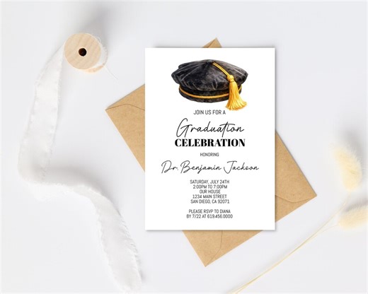 Phd Graduation Invitation, Doctorate Graduate, Grad Party Invite, Doctor Dr. Tam, Editable Printable Digital Text Evite Corjl Template DIY - Etsy