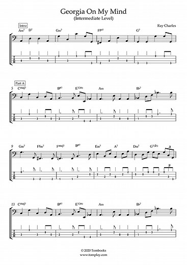 Georgia On My Mind (Intermediate Level)  (Ray Charles,Ella Fitzgerald) - Bass Tabs