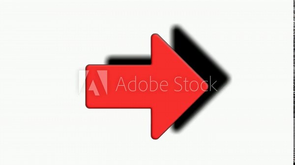 Right Arrow sign symbol with shadow animation on white background, red color cartoon arrow pointing right 4K animated image video overlay elements