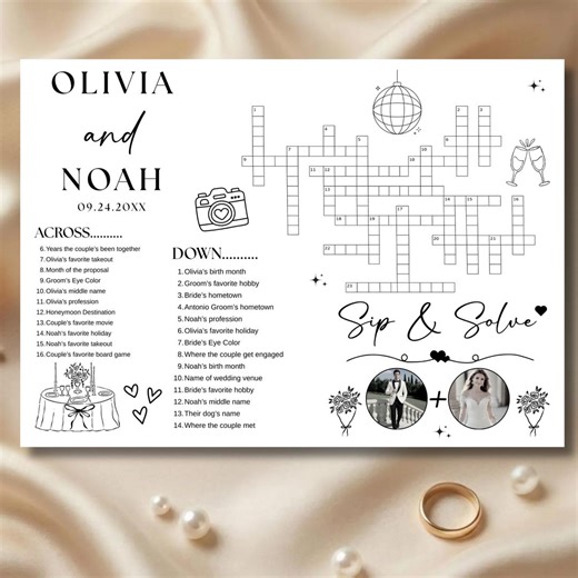 Editable Wedding Crossword Puzzle Template, Sip and Solve Game, Personalized Guest Activity, Printable Canva Download - Etsy