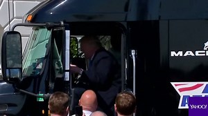 President Trump had a blast climbing into the drivers' seat of a truck and tooting the horn at The White House. https://yhoo.it/2nWLCd2 | Yahoo News