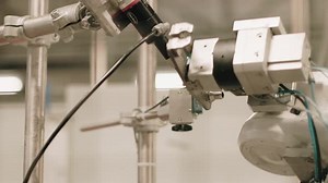 Automated robot performing complex assembly. Innovative autonomic production.