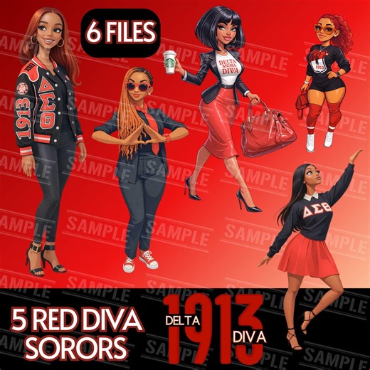 Red Diva Sorority PNG Clipart Bundle – 1913 Greek Sisters, Black Girl Art (digital Download) - Etsy