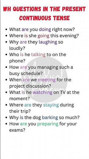 "WH Questions in Present Continuous Tense: Examples for Everyday English ❓✨"
