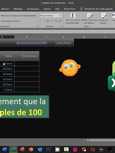 Autoriser seulement les multiples de 100 avec Excel 📚 Le Livre Excel l'Intégrale : https://www.bonbache.fr/livres-excel-pdf.php#excel-int Cette vidéo explique l'importance de simplifier la saisie des montants dans certains cas, en imposant des valeurs arrondies, comme des multiples de 100 pour des ordres de grandeur. Vous y apprenez à contrôler la saisie, par une règle de validité afin de garantir la clarté des estimations budgétaires et simplifier la lecture globale des chiffres.