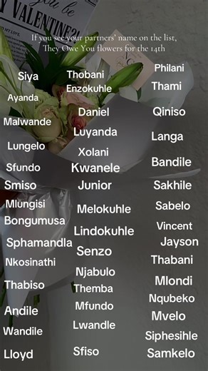 Valentine's Day Names List for Flower Gifts