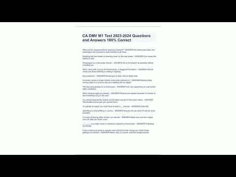 CA DMV M1 Test 20232024 Questions and Answers 100 Correct53