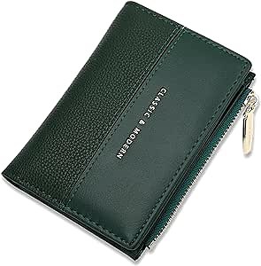 Women's Small Wallet Soft PU Leather Purses Bifold Multi-Pocket Card Holder Ladies Zipper Wallets with 1 ID Window (Green)