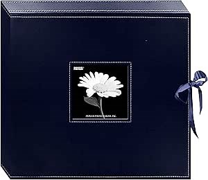 Pioneer Photo Albums Pioneer 12 Inch by 12 Inch 3-Ring Leatherette Inset Frame and Ribbon Closure Memory Book Box, Navy Blue