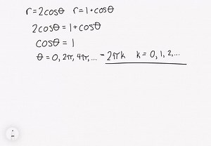SOLVED:Use algebraic methods to find as many intersection points of the following curves as possible. Use graphical methods to identify the remaining intersection points. r=2 cosθ and r=1 cosθ