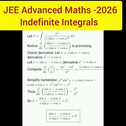 Most Important JEE Advanced Maths Question from indefinite Integrals for JEE Advanced 2026💯💯💯💯💯💯💯💯