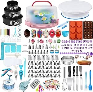 Gawren-H&E 678pcs Cake Decorating Kit,Baking Supplies with Decorating Tools,Cake Carrier,Cake Turntable,Piping Bags and 74 Tips,Springform Pans,Cake Decoratng Supplies Kit for Beginners/Professional