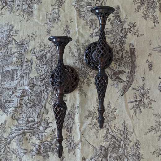 Victorian Style Cast Iron Candle Wall Sconces, Bronze Patina, Gothic Pair - Etsy