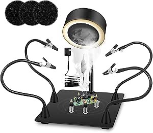 Toolour Helping Hands soldering Station, 3-in-1 Third Hand Soldering Tool with 4 PCB Holders, 4 Arms for Welding Desoldering Repair ESD Work
