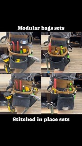 Mini and standard modular and stitched in place comparison videos. The mini’s are great options for light framing, siding, finishing and trim. Standard sizes are ideal for forming and framing. . Mini modular rig: Super belt / Belt pad / suspenders / suspender pencil clip / clip on Brad nail sheath / spacer clip / suspender tool loops / L-mini with LSX outer bag and micro square slot / R1HDmini. (9.2 lbs empty) $790CDN / $575USD . Standard modular rig: Super belt / belt pad / handles / spacer cli