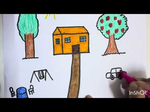 How to draw and color house step by step for kids - Easy kids coloring