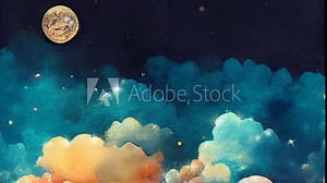 Sparkling night sky fantasy cloudscape animated dreamy music visualizer restful calm peaceful rainbow clouds colorful sparkles magical sky background (generative AI, AI)