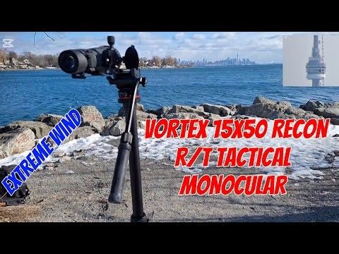 Vortex 15×50 Recon R/T monocular, test view through phone tripod mount. Heavy wind hike!