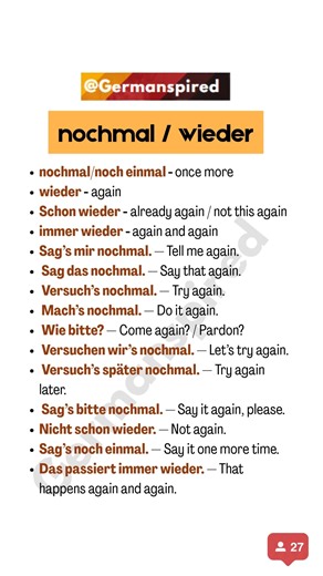 189K views · 2.4K reactions | Here is the list of the German phrases with 'again' #deutschlernen #germanspired #studygerman #learngerman #deutschkurs #learngermanonline | Germanspired | Facebook