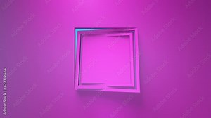 Pink business animation. Rotation of square frames. 3d rendering, window, loop, minimalistic solid color. Somersault
