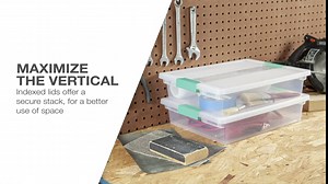 Sterilite Clip Box, Stackable Small Storage Bin with Latching Lid, Plastic Container to Organize Office, Crafts, Clear Base and Lid, Large, 1-Pack