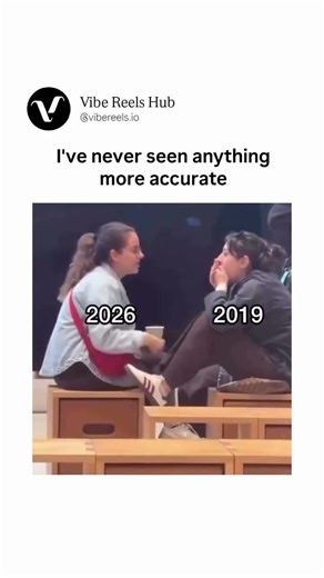 The 2019 woman listens in stunned silence, hand over her mouth or chin, eyes wide with disbelief