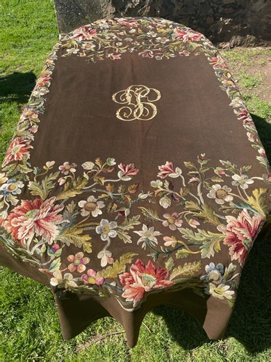 Antique French Victorian Floral Embroidered Wool Felt Monogrammed Tablecloth 6ft X 4ft - Etsy