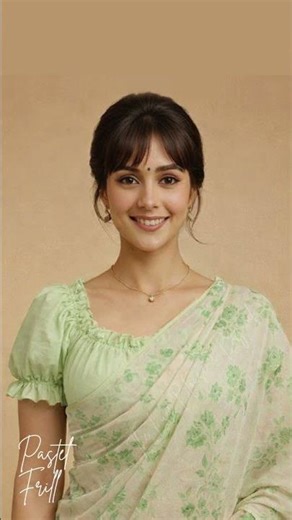 Pastel Green Cotton Saree Blouse | Elastic Frill Neckline Puff Sleeve Blouse Design | Trending 2026