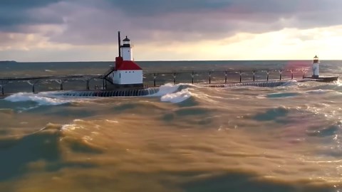 Watch 30-foot waves smash Great Lakes ships