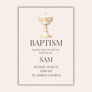 Baptism Invitation Template | Elegant Christening Invite | Neutral Baptism Card | Editable Digital Download - Etsy