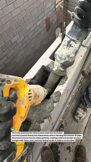Concrete Filling Inside Block Walls Fast Method! #construction #concrete #shorts