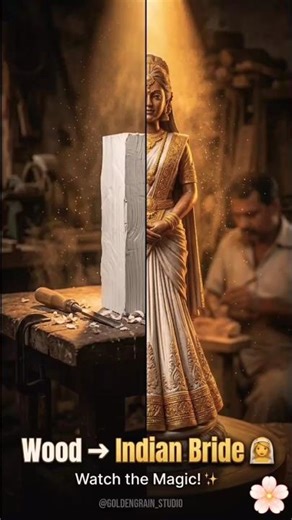 I Carved an Indian Bride from Raw Wood 👰❤ | White & Gold Transformation #craftingshorts #woodcraft