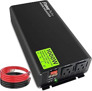 1000watt Pure Sine Wave Inverter 12v Dc to 120v Ac,60hz Includes Battery Cables/2 Ac Outlets/2 USB Ports,Uitable for Laptops, Vehicles, Rvs, Homes, Camping, Cars, Trucks，2000w Peak Car Power Inverter