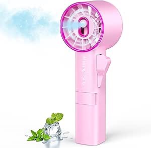 Ausic Portable Handheld Misting Fan, Pink Turbo Fans with Mist, High-Speed, Personal Small Water Spray Fan, Outdoor Cooling Rechargeable Battery Pocket Fans for Kids/Travel/Makeup/Shopping