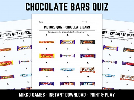 Printable Chocolate Bars Picture Quiz With Answers: Picture Round Quiz Sheets, Pub Quiz Trivia, Downloadable Table Quiz, Fun Candy Quiz - Etsy