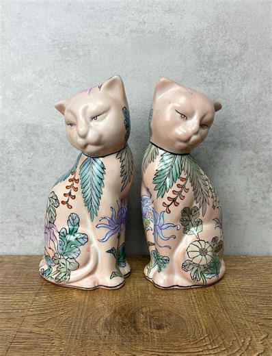 Vintage Chinese Signed Hand Painted Macau Floral Cats Porcelain Figurines - Etsy