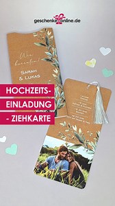Gestaltet eure wunderschöne Hochzeitseinladung mit dieser Ziehkarte im DIN Lang Format. Das tolle Kraftpapier-Design kombiniert natürliche Olivenzweige mit eleganter Schrift und einem persönlichen Foto. Die dekorative weiße Quaste rundet das Design stilvoll ab. #geschenkeonline #hochzeit #hochzeitseinladung #einladungskartenhochzeit #einladungskarten #hochzeitsplanung | Geschenke-online.de