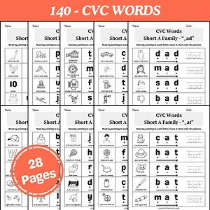 CVC Word Families Worksheets: Early Reading & Phonics With Pictures (PDF Printables) - Etsy