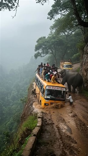 Hanging Between Life and Death: A Bus Full of Tourists Faced a Furious Elephant on a Narrow Cliff Road—What Happened Next Shocked the World | Time to Watch