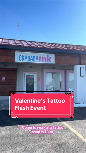 Come work at a tattoo shop in Tulsa, OK, with me!! 💖 . Our Valentine’s Tattoo Flash Event is happening on February, the 14th at noon at Crybaby Ink in Tulsa, OK 💖✨💧 . Hope to see everybody there!! We appreciate everybody coming out and saying hi at the Halloween event . #tulsa #tattooshop #tattooflash