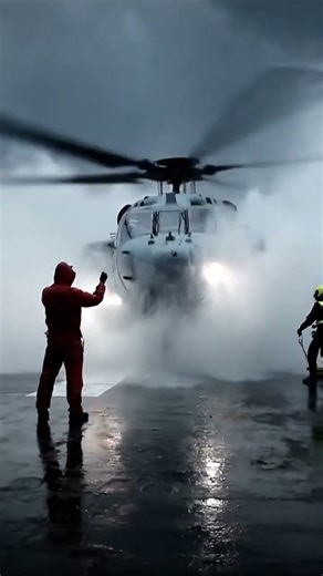 Helicopter POV Landing a Seahawk in Pitch Black Rain