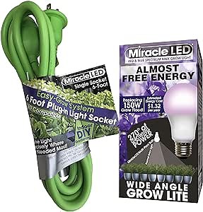 MiracleLED 602575 LED-Ready Single-Socket Corded Lighting System Kit w/Almost Free Energy Red & Blue Spectrum Wide-Angle Grow Lite