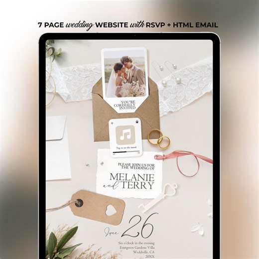 Digital Wedding Invitation Website and HTML Email: RSVP Tracking, Countdown, Music, Save the Date, Details (canva Template) - Etsy