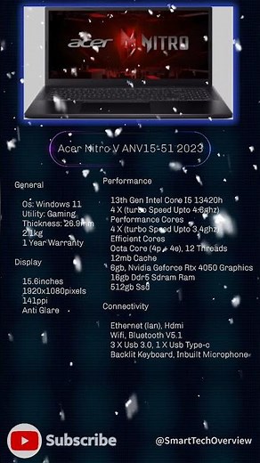 Why the Acer Nitro V ANV15-51 is a Ultimate Gaming Laptop 🔥 #laptop #smarttechoverview