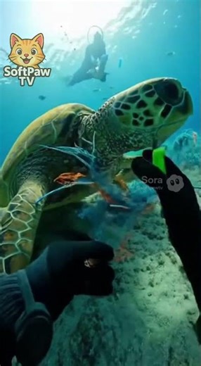 Turtle Stuck In Net Gets Rescued By Diver😊