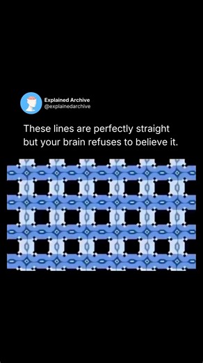 Facts | News | Entertainment on Instagram: "The Café Wall illusion is a visual trick that makes perfectly straight horizontal lines look tilted and warped. First noticed in the 1970s on a tiled wall inside a café in Bristol, the pattern uses rows of colored tiles that are slightly offset, separated by thin lines. Your brain expects order in repeating patterns, but the staggered tiles create conflicting brightness cues along the edges of the lines. The contrast between the colors causes your visu