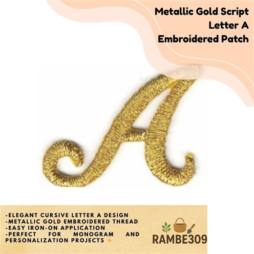 Metallic Gold Script Letter A Embroidered Patch Iron-on Cursive Alphabet Applique 1" - Etsy